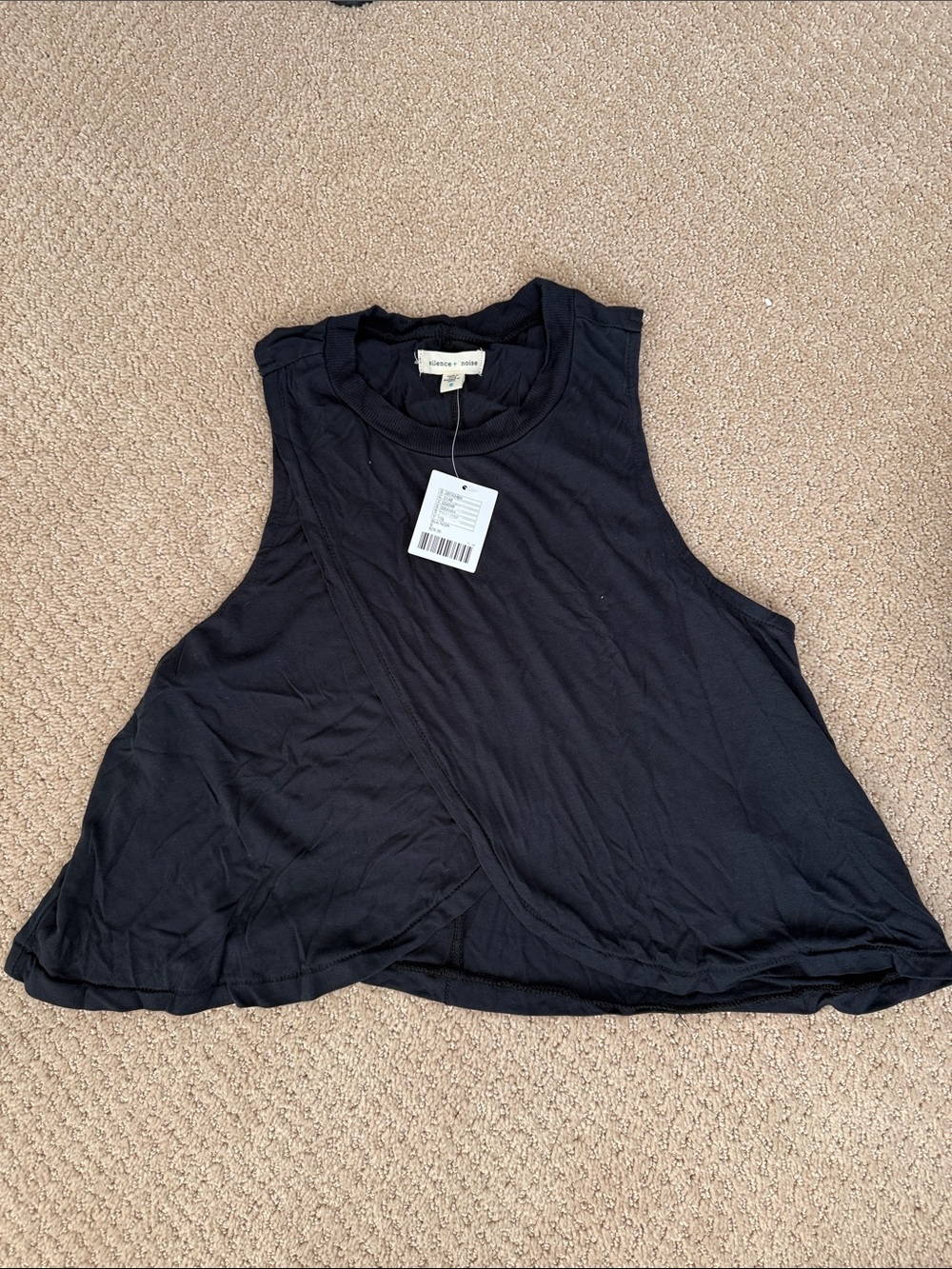 silence + noise Black Sleeveless Muscle Tee with Wrap Detail